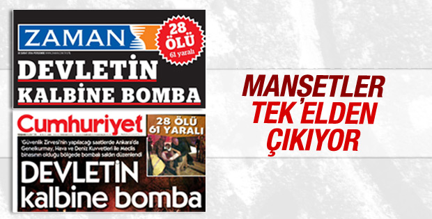 Cumhuriyet ve Zaman yine aynı manşetle çıktı