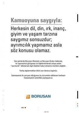 Borusan'dan gazetelere tam sayfa ilan 