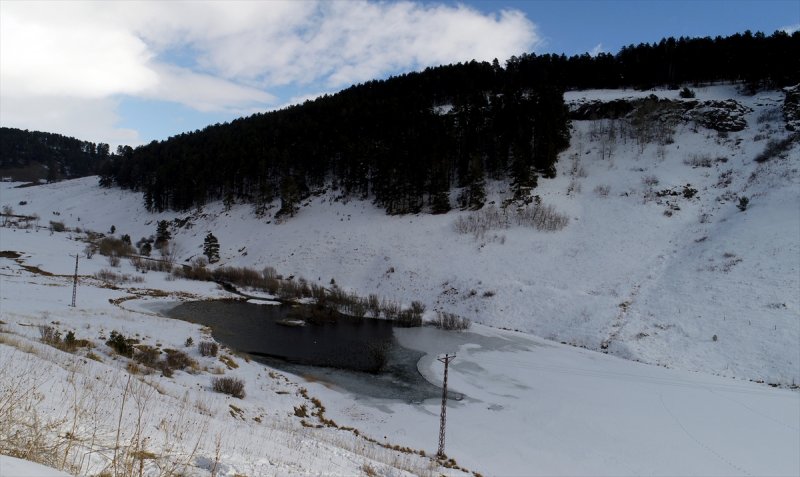 Ördek Gölü yüzeyi buz tuttu