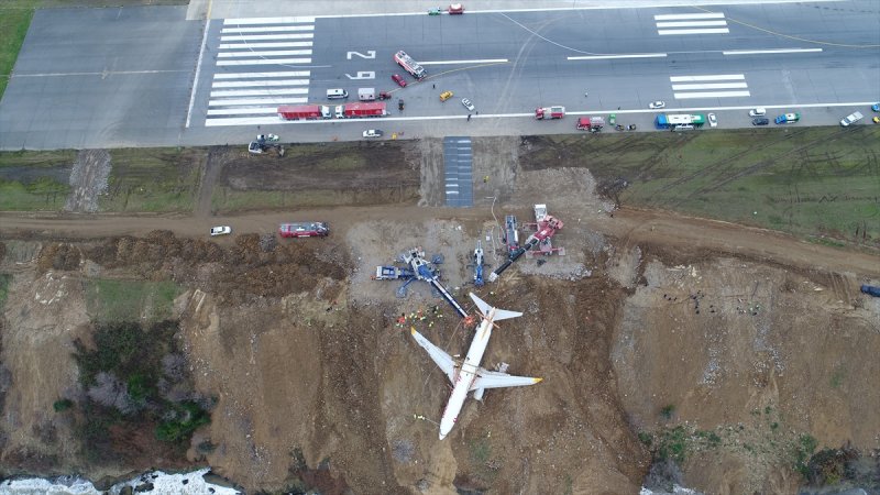 Trabzon Havalimanı'nda uçak kurtarma çalışmaları