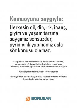 Borusan'dan gazetelere tam sayfa ilan 