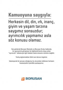 Borusan'dan gazetelere tam sayfa ilan 