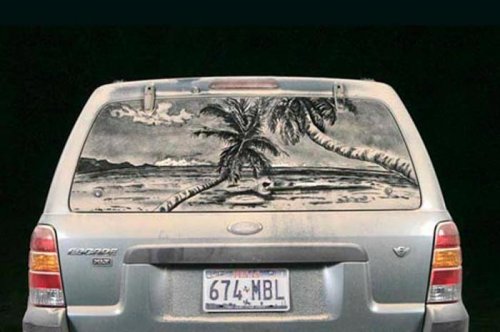 Kirli araba camları ile sanat 