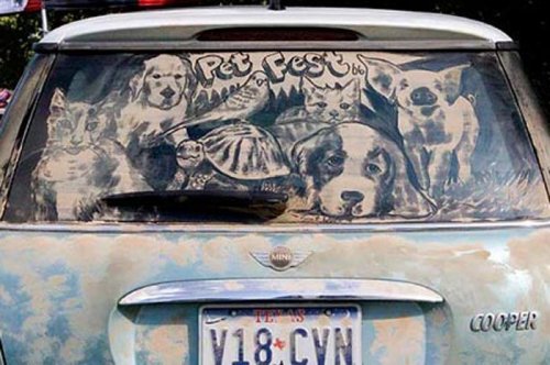 Kirli araba camları ile sanat 