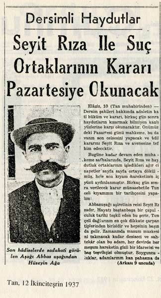 Dönemin Dersim manşetleri