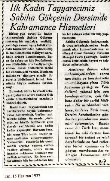 Dönemin Dersim manşetleri