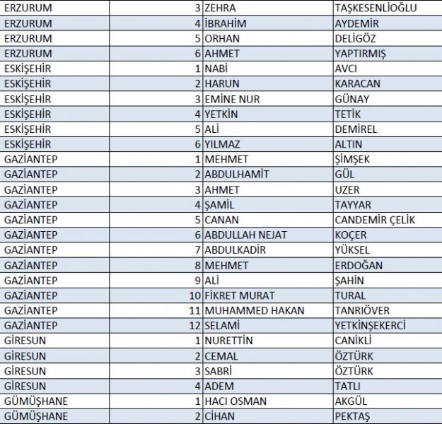 AK Parti'nin 1 Kasım milletvekili aday listesi