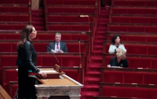 Soykırımı inkar yasasına deri ceketle geldi 