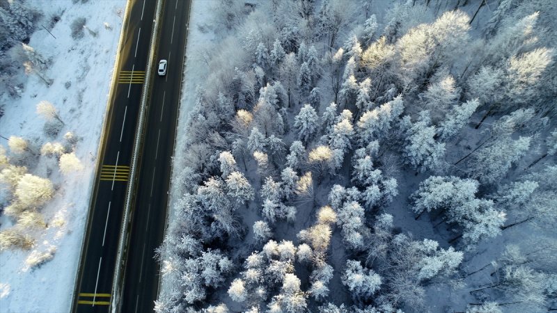 Bolu'da yağan kar görsel şölen oluşturdu