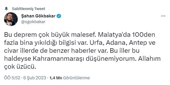 Ünlülerden deprem paylaşımları
