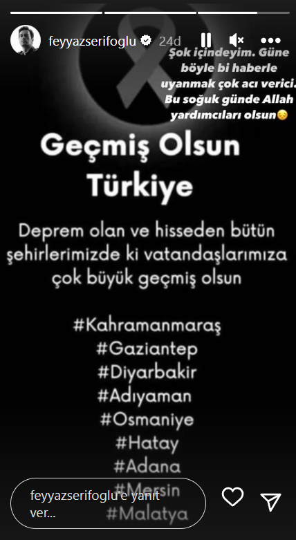 Ünlülerden deprem paylaşımları