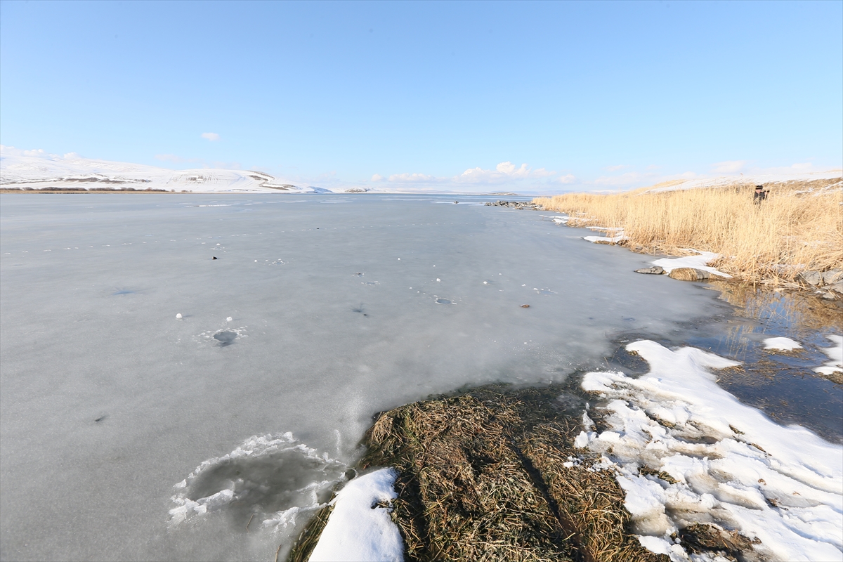 Kış turizminin merkezlerinden Çıldır Gölü dondu