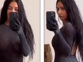 Kim Kardashian, tulum taytıyla poz verdi