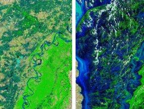 Sular altında kalan Pakistan, uydudan görüntülendi