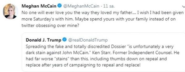 McCain'in kızı Trump'a tepkili: Trump babam gibi sevilmeyecek