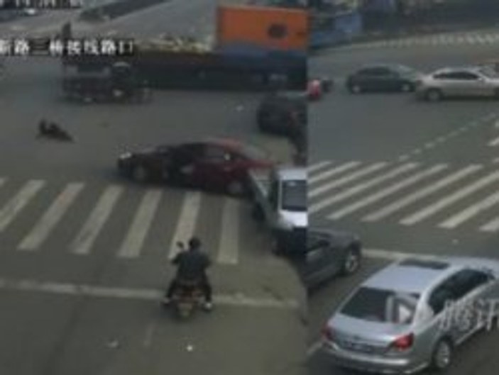 Kadın sürücü kendi kendini ezdi - Video
