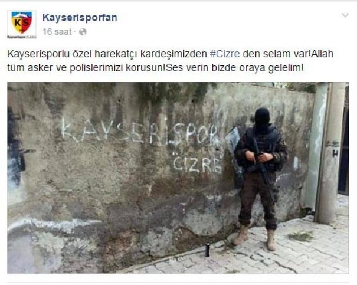 Özel harekat polisinden 'Kayserispor Cizre' pozu