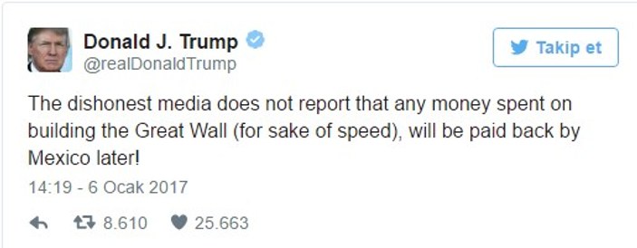 Trump: Sınıra örülecek duvarın parasını Meksika ödeyecek