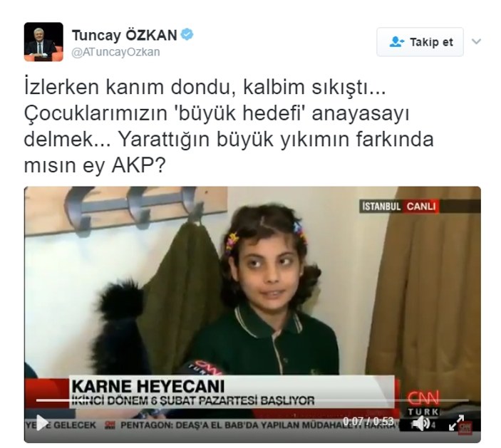 Siyasetçi olmak isteyen çocuk Tuncay Özkan'ı rahatsız etti