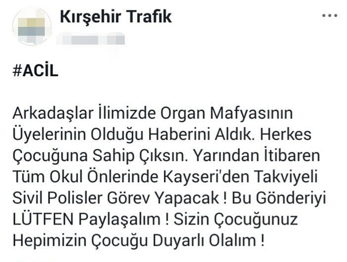'Organ mafyası geldi' paylaşımına gözaltı
