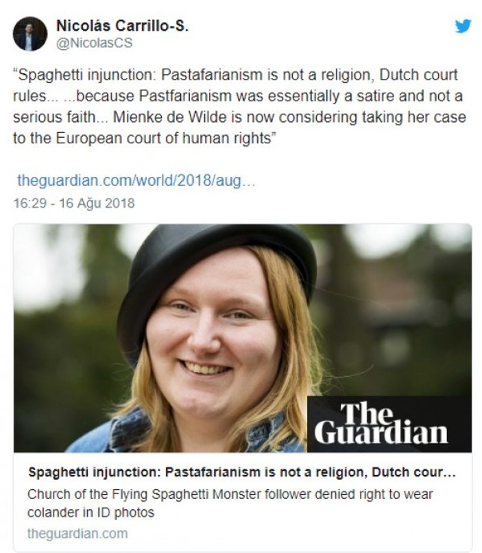 Hollanda'dan ilginç 'pastafaryanizm' kararı