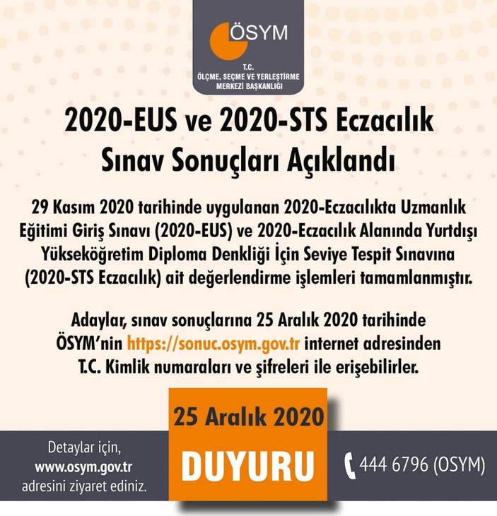 2020 EUS ve STS Eczacılık sınav sonuçları açıklandı
