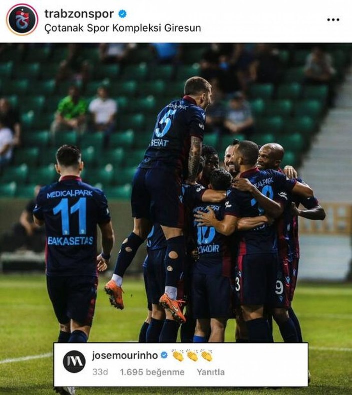 Jose Mourinho'dan Trabzonspor'a alkışlı mesaj