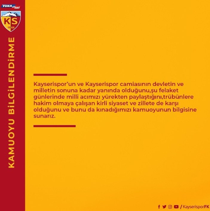 Konyaspor ve Kayserispor: Devletimizin yanındayız