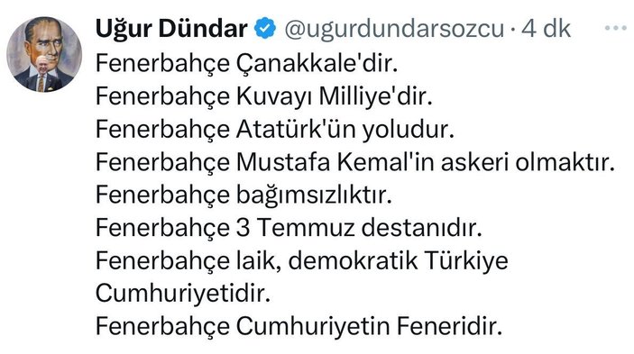Uğur Dündar, Fenerbahçe tribünlerindeki siyasi provokasyona sahip çıktı