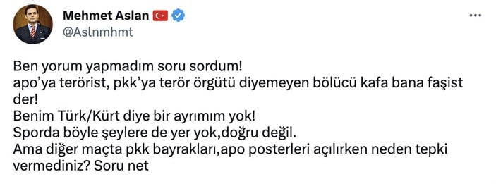 İyi Partili Mehmet Aslan Bursaspor-Amedspor maçında açılan posterleri savundu