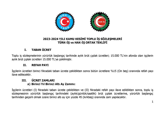 TÜRK-İŞ ve HAK-İŞ'in zam talebi belli oldu