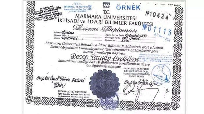 Cumhurbaşkanı Recep Tayyip Erdoğan'ın üniversite diploması
