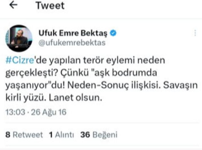 CHP'li belediyede bir terör sevicisi daha! Ufuk Emre Bektaş'ın TSK’yı suçlayan paylaşımları ortaya çıktı