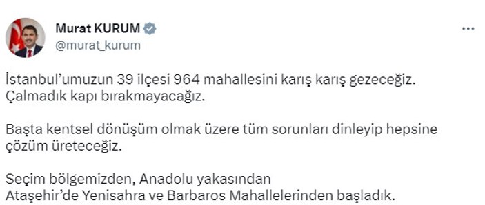 'Çalmadık kapı bırakmayacağız' diyen Murat Kurum sahaya indi! İlk ziyaret Ataşehir bey Beykoz'a