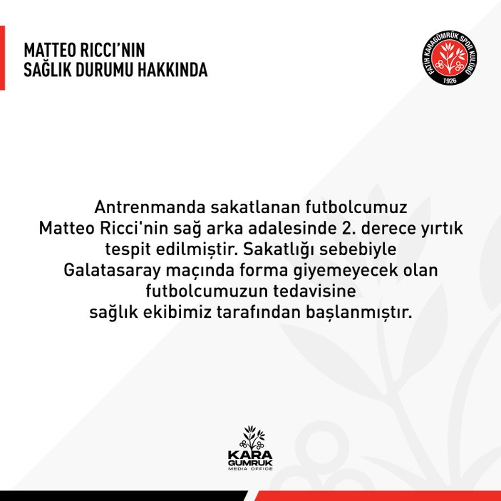 Antrenmanda sakatlanan Matteo Ricci, Galatasaray maçında oynayamayacak