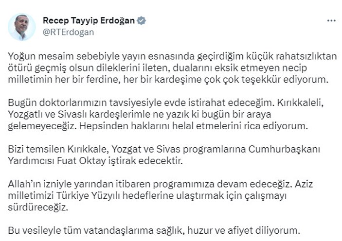 Cumhurbaşkanı Erdoğan'ın yarınki programı açıklandı