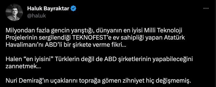 Kemal Kılıçdaroğlu'nun Atatürk Havalimanı açıklamasına Haluk Bayraktar'dan tepki