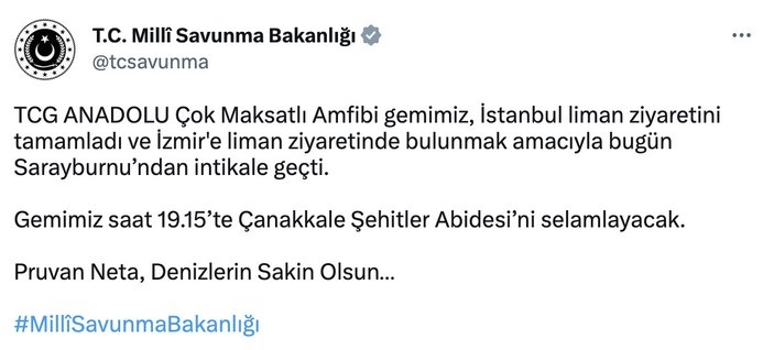 TCG Anadolu yönünü İzmir'e çevirdi