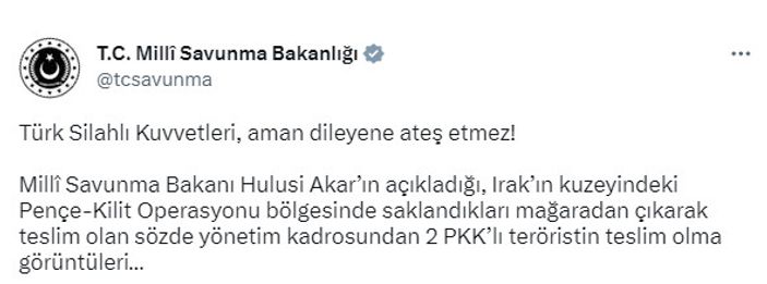 MSB paylaştı! Irak'ın kuzeyinde sözde yönetici 2 teröristin Mehmetçik'e teslim olduğu anlar