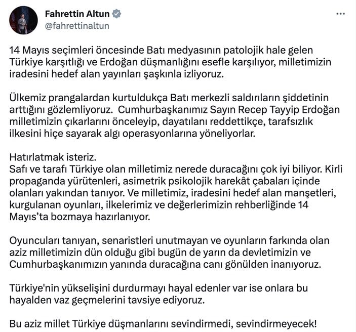 Fahrettin Altun'dan dergi kapaklarına tepki: Türkiye prangalardan kurtuldukça Batı saldırılarını artırıyor