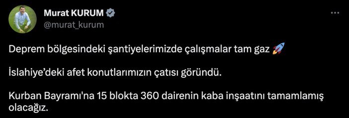 Bakan Murat Kurum Paylaştı: Deprem Bölgesindeki çalışmalar Tam Gaz Sürüyor