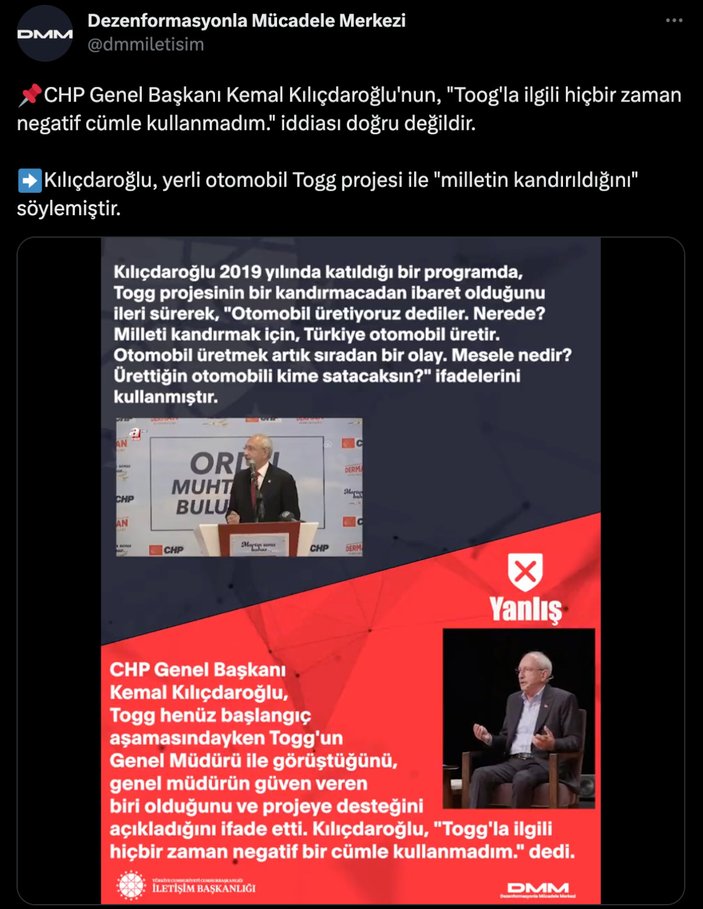 İletişim Başkanlığı, Kemal Kılıçdaroğlu'nun yalanları paylaştı