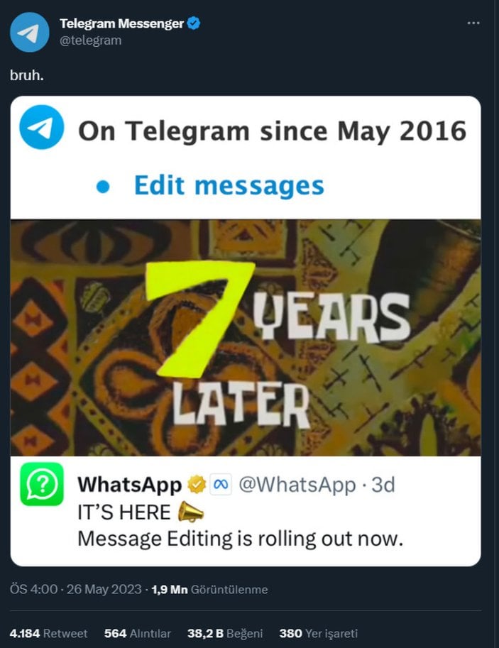 Telegram, WhatsApp'a gelen yeni özellikle dalga geçti