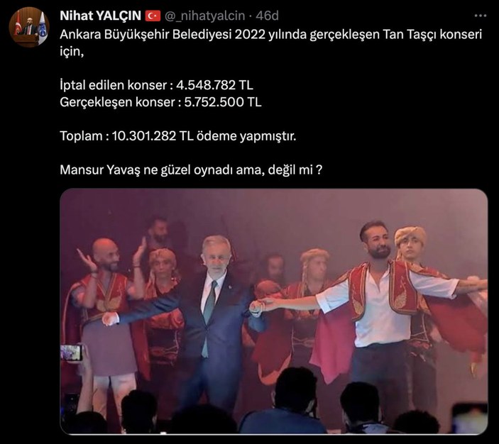 AK Parti Ankara Meclis Üyesi'nin, Mansur Yavaş için Tan Taşçı konseri iddiası