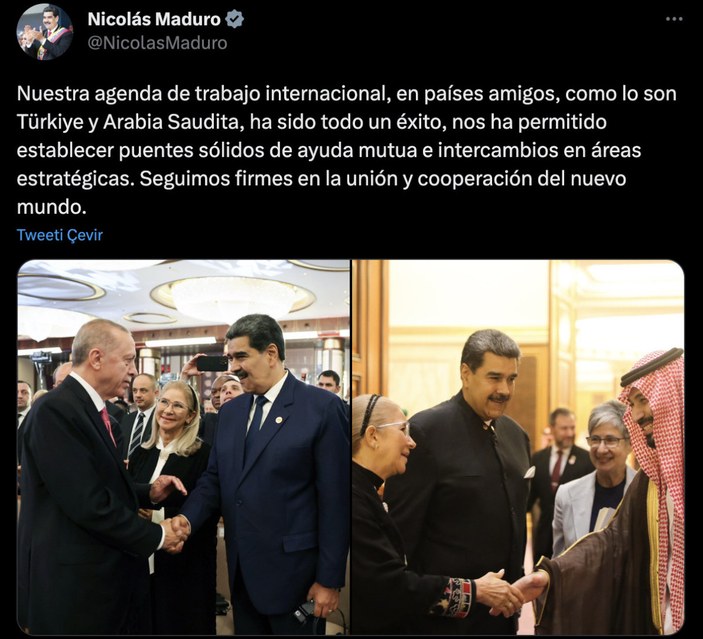 Maduro'dan Cumhurbaşkanı Erdoğan fotoğrafıyla yeni dünya birliği mesajı