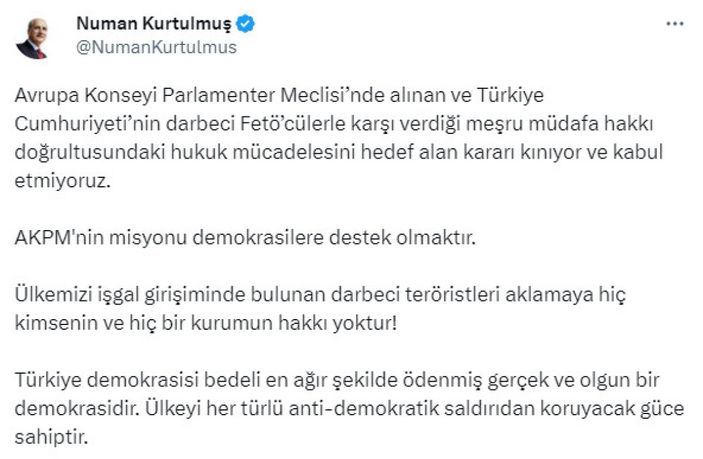 TBMM Başkanı Numan Kurtulmuş, AKPM'de onaylanan raporu kınadı