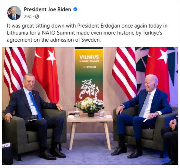Biden: Cumhurbaşkanı Erdoğan'la NATO Zirvesi'nde bir araya gelmek harikaydı