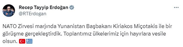 NATO Zirvesi'nde temaslar sürüyor! Cumhurbaşkanı Erdoğan, Yunanistan Başbakanı Miçotakis ile görüştü