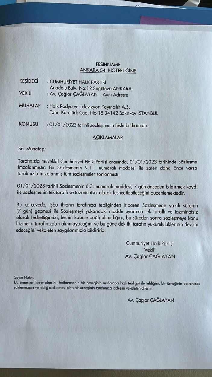 CHP, Halk TV ile sözleşmesini bitirdi