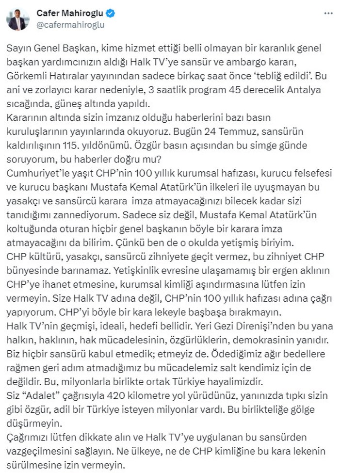 Kemal Kılıçdaroğlu'na bir tepki de Halk TV'den geldi:
